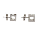 Hermes Cage Ash Cube Earrings Stud Both Ears Metal Blue Silver