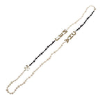 Chanel CC Logo Pearl Long Necklace Metal Faux Black White Gold — view 3