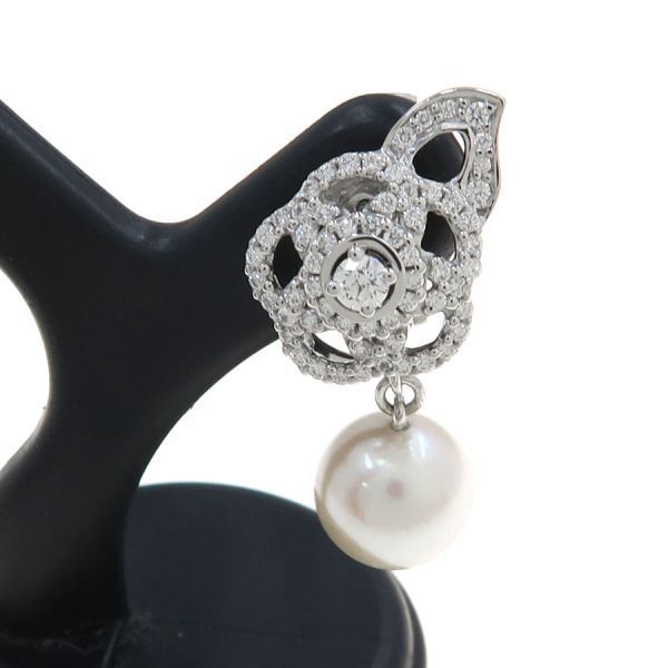Chanel Camellia Diamond Pearl Earrings — view 3