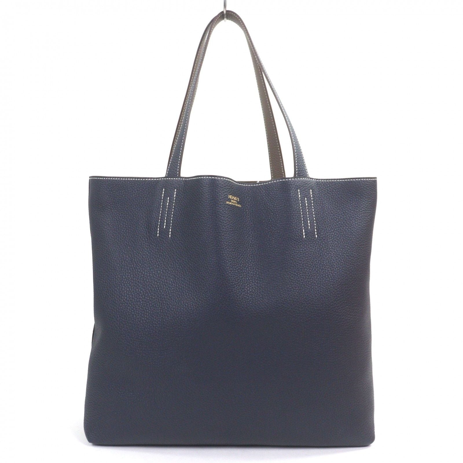 Hermes Double Sens 45 Taurillon Clemence Leather Tote Etoupe Bourg Nuit — view 4
