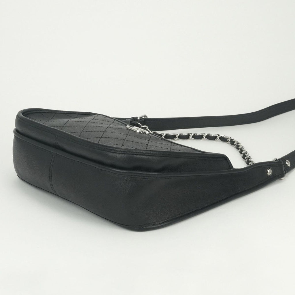 Chanel Quilted Tote Shoulder Bag Calfskin Black Silver CC Logo — view 5