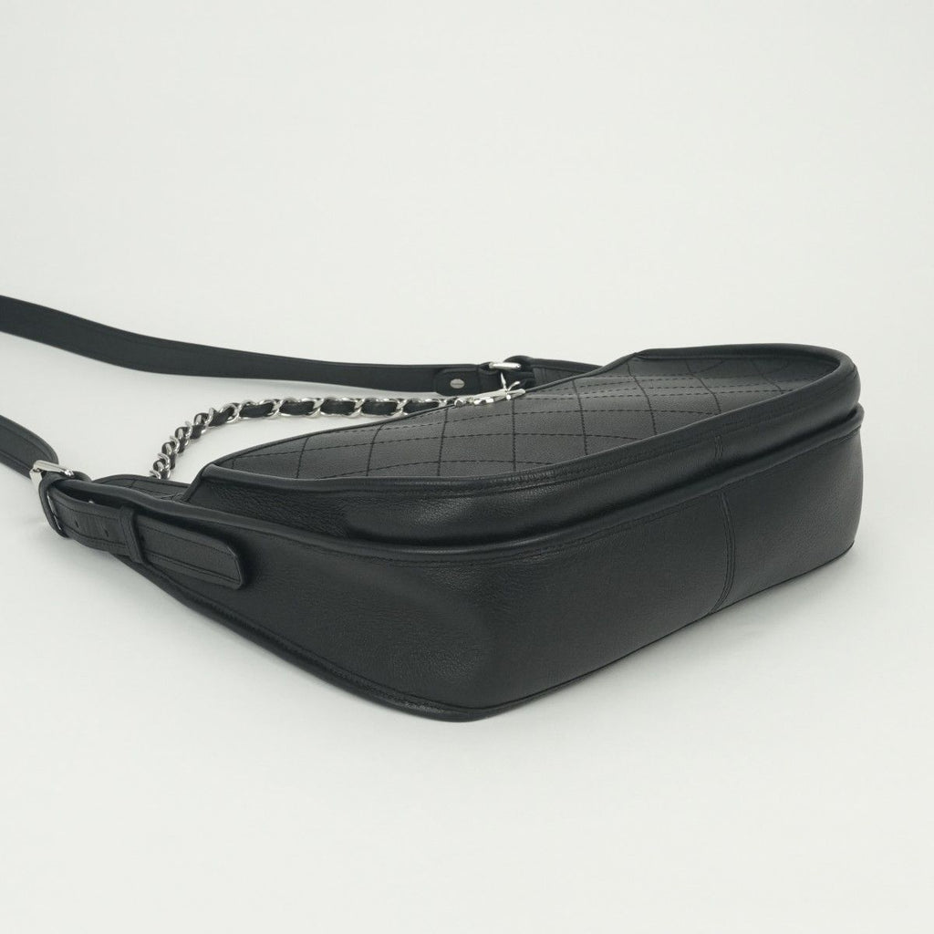 Chanel Quilted Tote Shoulder Bag Calfskin Black Silver CC Logo — view 6