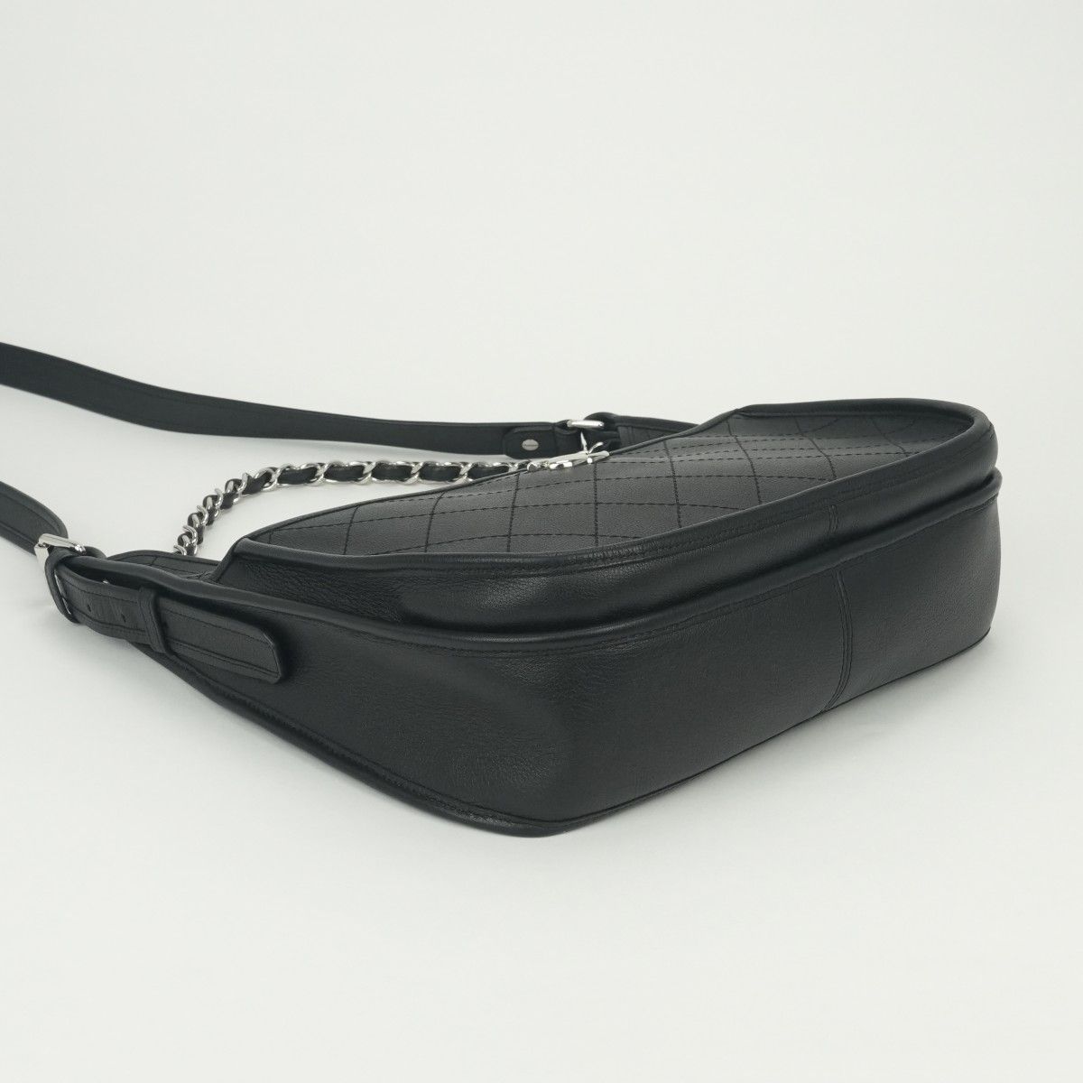 Chanel Quilted Tote Shoulder Bag Calfskin Black Silver CC Logo — view 6