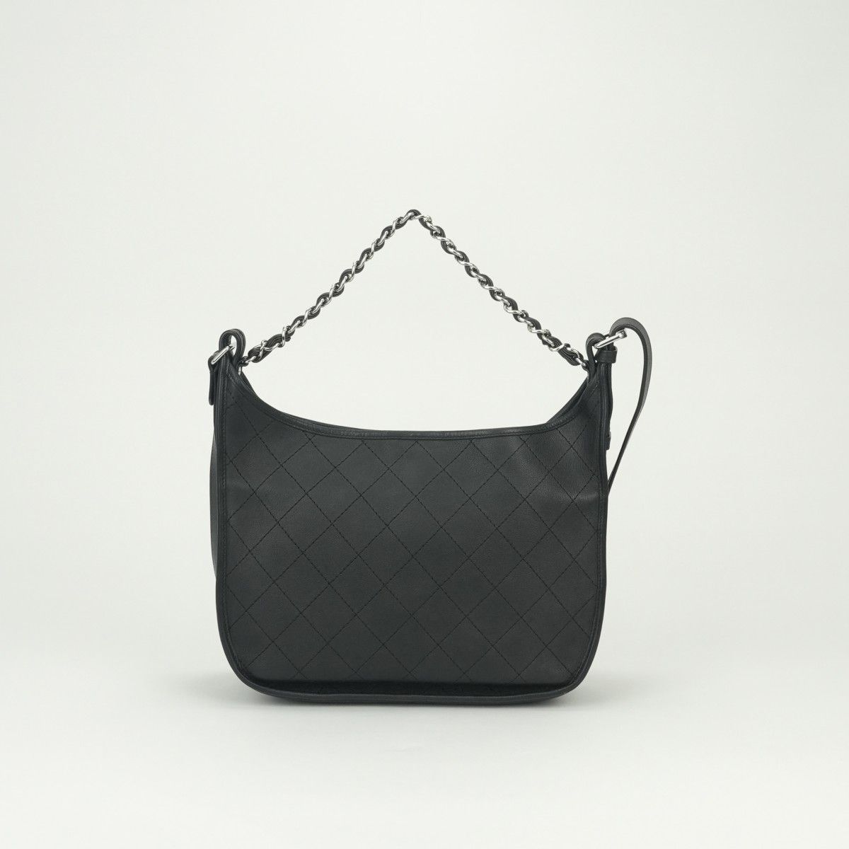 Chanel Quilted Tote Shoulder Bag Calfskin Black Silver CC Logo — view 3