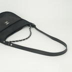 Chanel Quilted Tote Shoulder Bag Calfskin Black Silver CC Logo — view 4