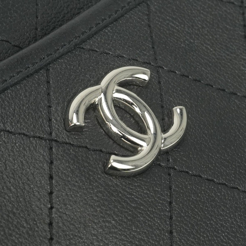 Chanel Quilted Tote Shoulder Bag Calfskin Black Silver CC Logo — view 7