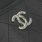 Chanel Quilted Tote Shoulder Bag Calfskin Black Silver CC Logo — view 7