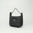 Chanel Quilted Tote Shoulder Bag Calfskin Black Silver CC Logo — view 2