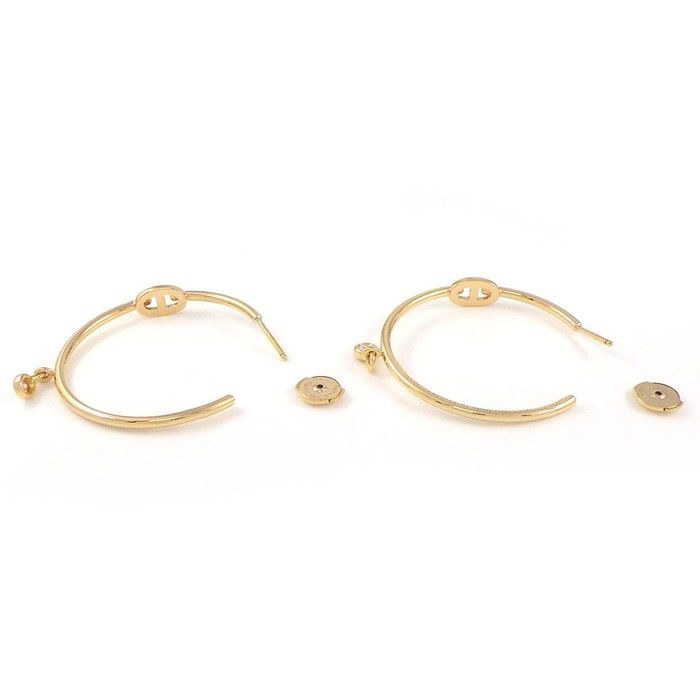 Hermes Earrings Chaine D'ancre Hoop Diamond Total 18k Pink Gold — view 2