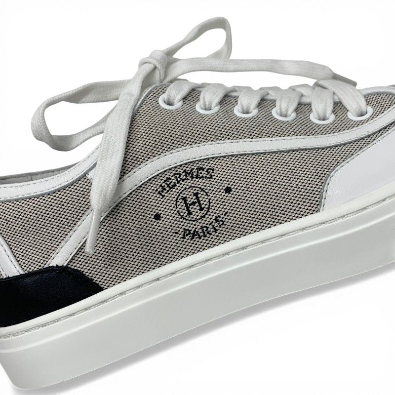 Hermes Get Sneakers Shoes Canvas Leather Gray White Black Low Cut Logo — view 9