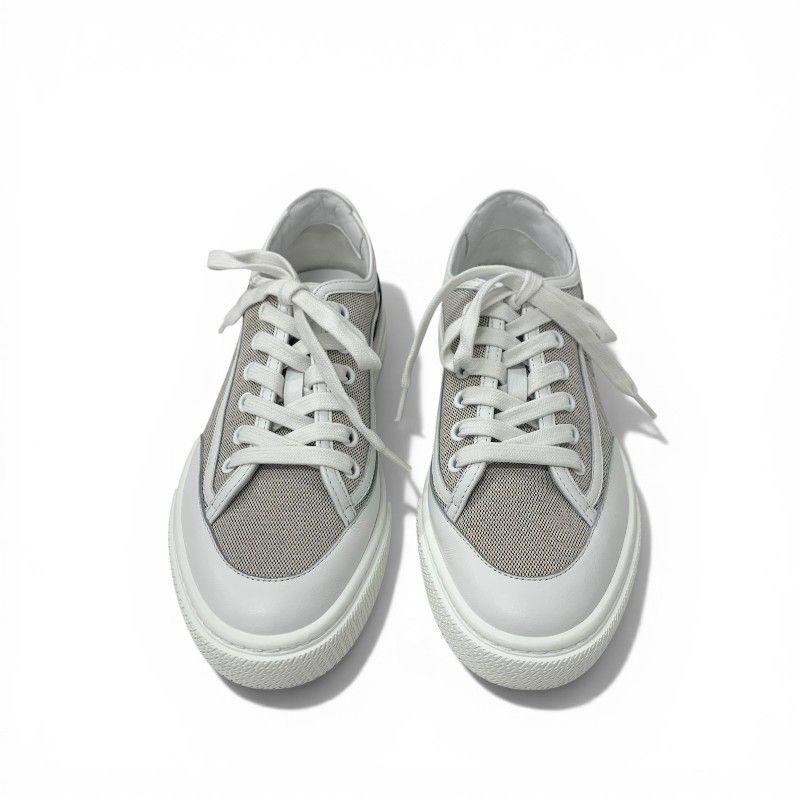 Hermes Get Sneakers Shoes Canvas Leather Gray White Black Low Cut Logo — view 2