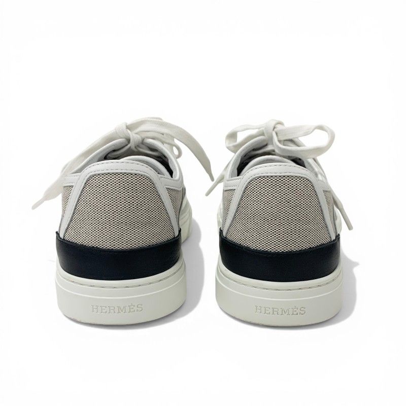 Hermes Get Sneakers Shoes Canvas Leather Gray White Black Low Cut Logo — view 5