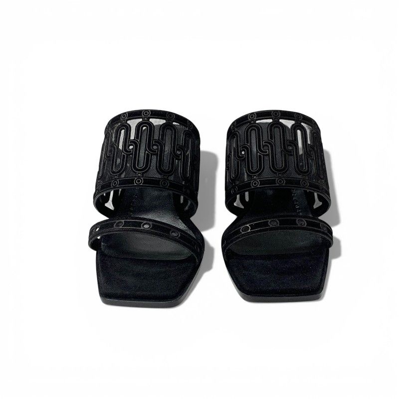 Hermes Gioia Sandals Shoes Suede Mesh Black Mule — view 3