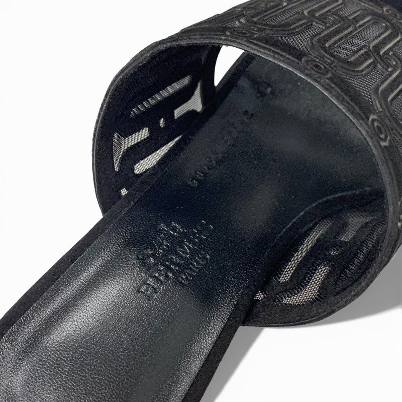 Hermes Gioia Sandals Shoes Suede Mesh Black Mule — view 7