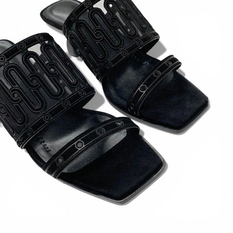 Hermes Gioia Sandals Shoes Suede Mesh Black Mule — view 9