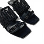 Hermes Gioia Sandals Shoes Suede Mesh Black Mule — view 9