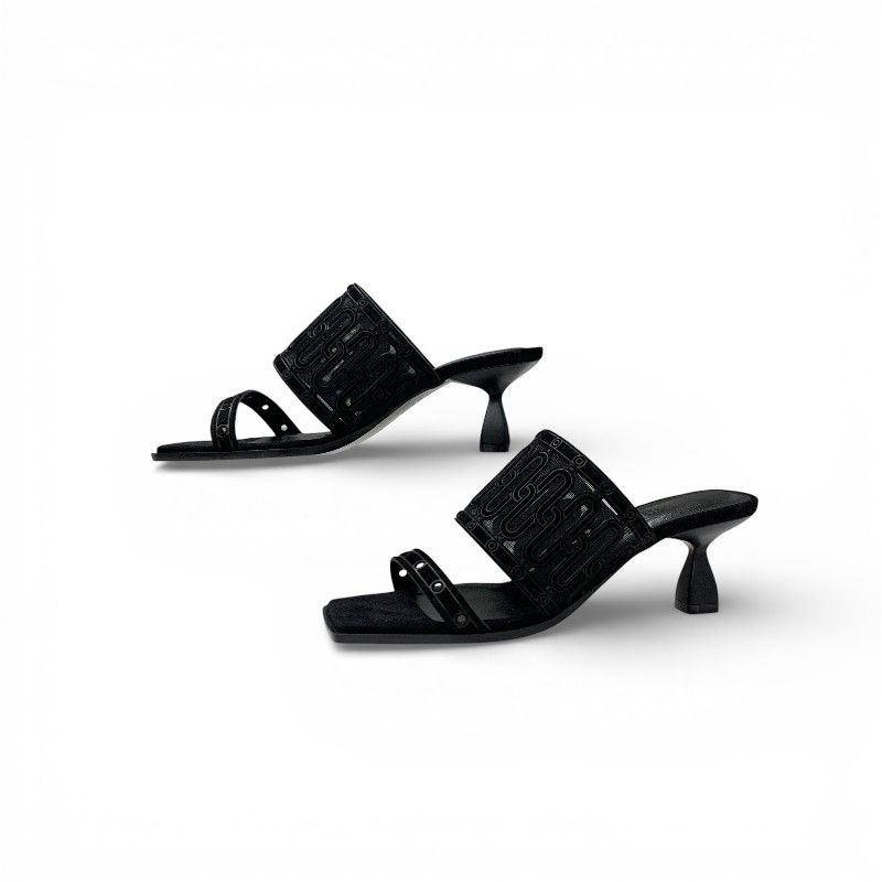 Hermes Gioia Sandals Shoes Suede Mesh Black Mule — view 2