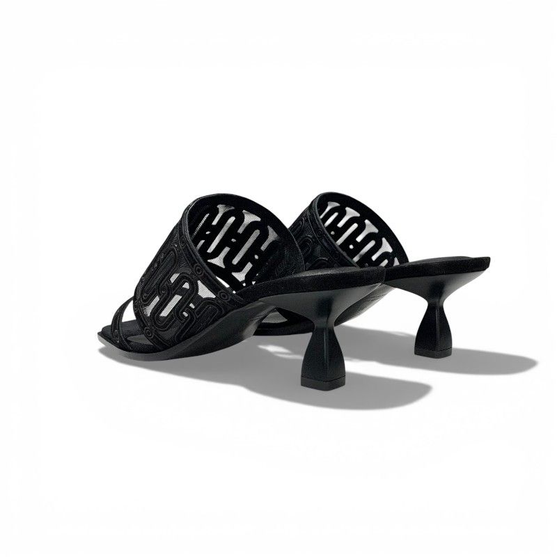 Hermes Gioia Sandals Shoes Suede Mesh Black Mule — view 4
