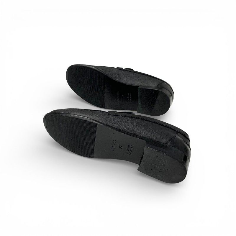 Hermes Destin Loafers Leather Shoes Black Silver Kelly Moccasins — view 6