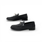 Hermes Destin Loafers Leather Shoes Black Silver Kelly Moccasins — view 3