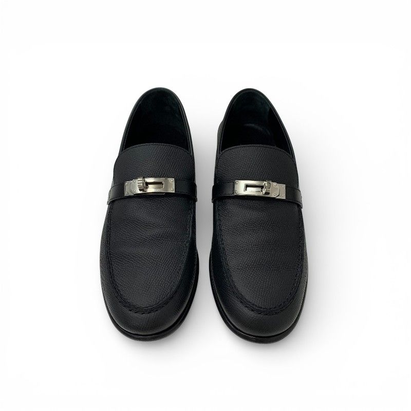 Hermes Destin Loafers Leather Shoes Black Silver Kelly Moccasins — view 2