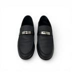 Hermes Destin Loafers Leather Shoes Black Silver Kelly Moccasins — view 2