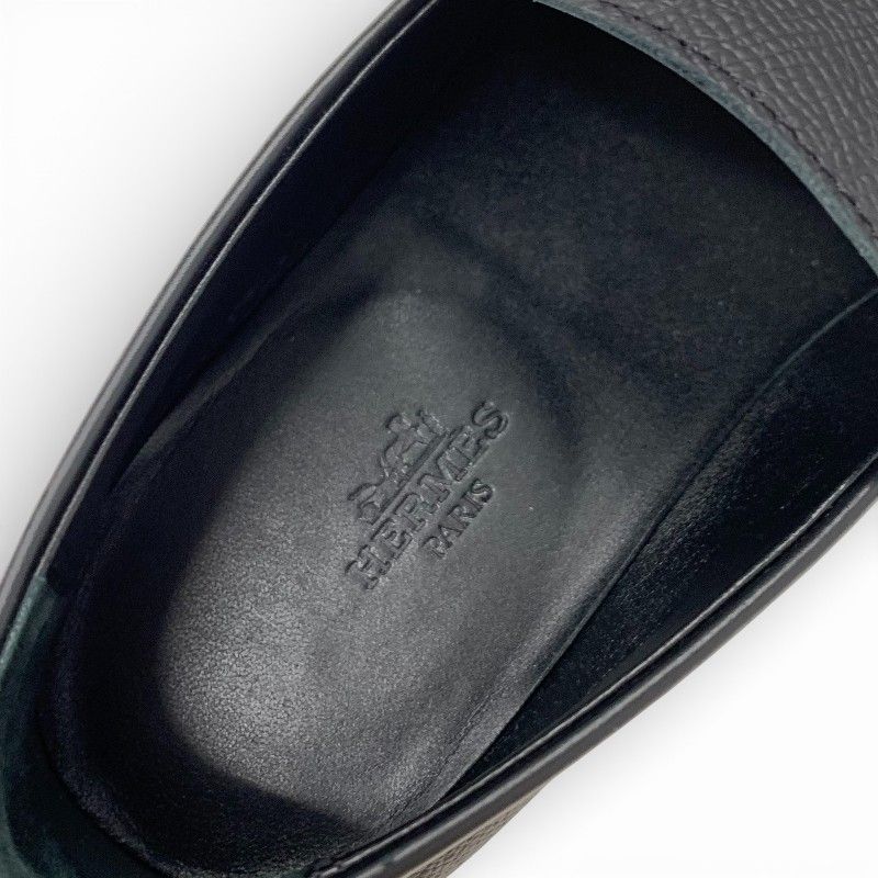 Hermes Destin Loafers Leather Shoes Black Silver Kelly Moccasins — view 7