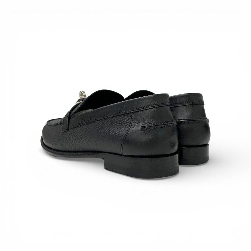 Hermes Destin Loafers Leather Shoes Black Silver Kelly Moccasins — view 4