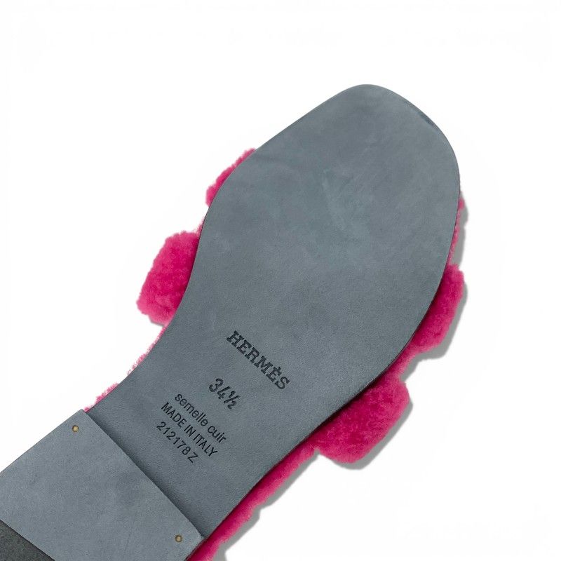 Hermes Oran Sandals Shoes Shearling Pink Flat Mule Boa — view 8
