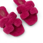 Hermes Oran Sandals Shoes Shearling Pink Flat Mule Boa — view 9