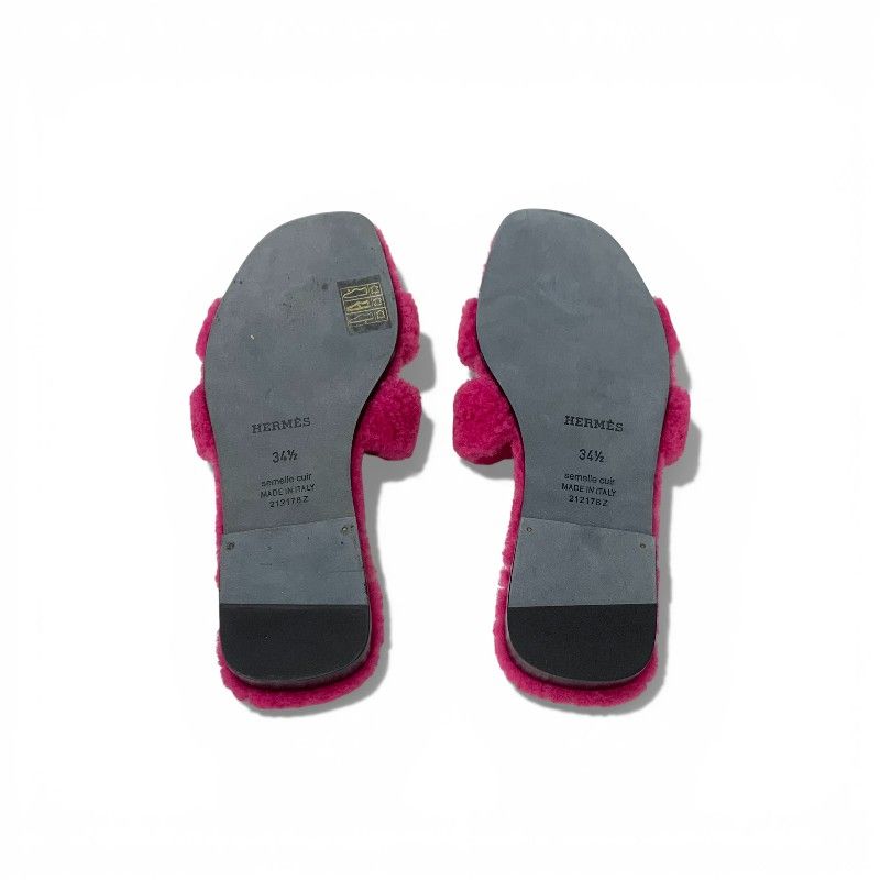 Hermes Oran Sandals Shoes Shearling Pink Flat Mule Boa — view 6