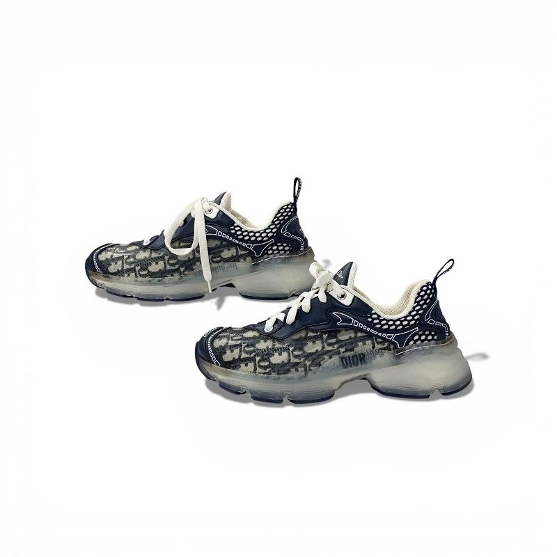 Dior Vibe Sneakers Shoes Leather Rubber Fabric Navy White Logo — view 3