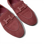 Hermes Loafers Leather Shoes Suede Pink Hhardware Moccasins Flat — view 9