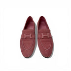 Hermes Loafers Leather Shoes Suede Pink Hhardware Moccasins Flat — view 2