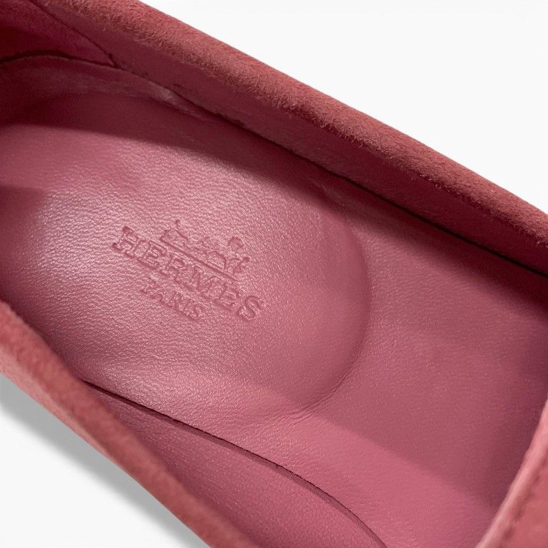 Hermes Loafers Leather Shoes Suede Pink Hhardware Moccasins Flat — view 7