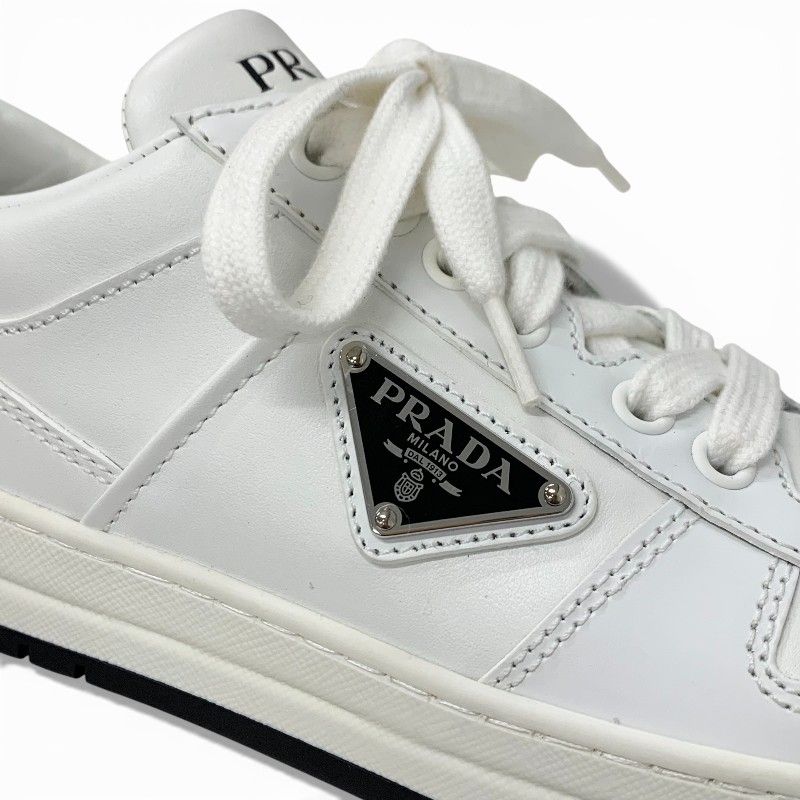 Prada Downtown Sneakers Shoes Leather White Black Triangle Logo — view 9