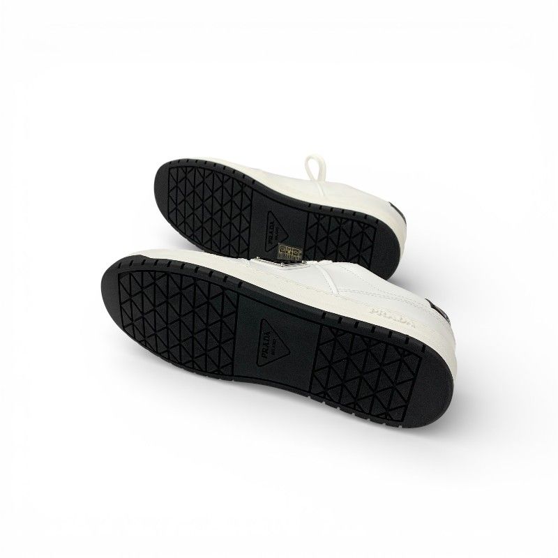 Prada Downtown Sneakers Shoes Leather White Black Triangle Logo — view 6