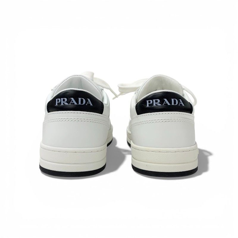 Prada Downtown Sneakers Shoes Leather White Black Triangle Logo — view 5