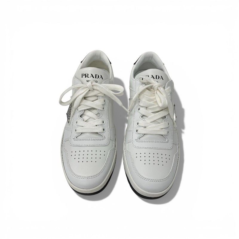 Prada Downtown Sneakers Shoes Leather White Black Triangle Logo — view 2