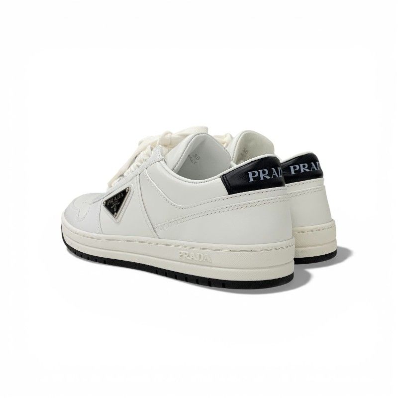 Prada Downtown Sneakers Shoes Leather White Black Triangle Logo — view 4