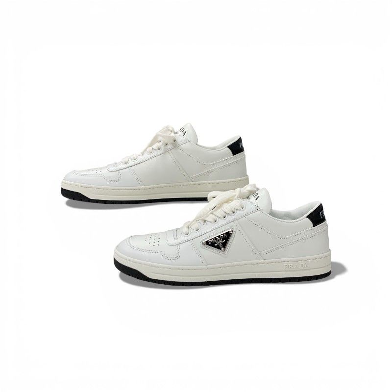 Prada Downtown Sneakers Shoes Leather White Black Triangle Logo — view 3
