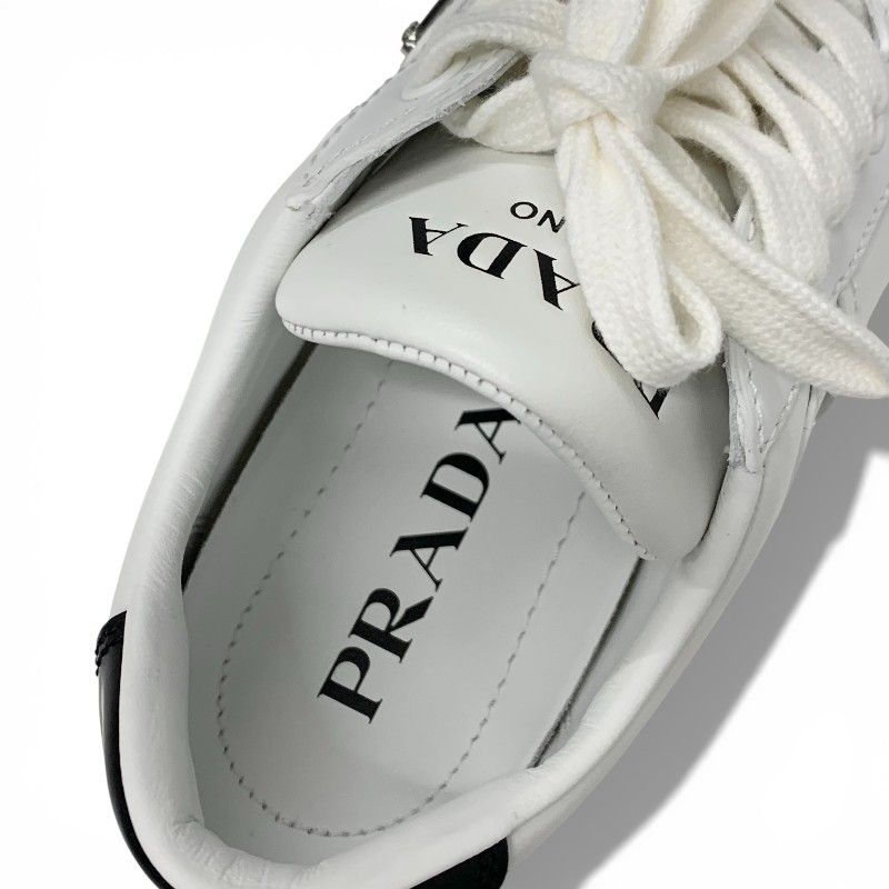 Prada Downtown Sneakers Shoes Leather White Black Triangle Logo — view 7