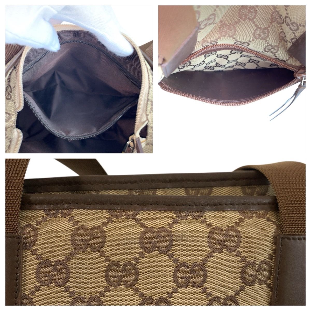 Gucci Brown Beige GG Canvas Leather 019 Tote Shoulder Bag — view 6