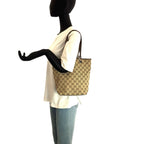 Gucci Beige Brown Silver GG Canvas Leather Tote Shoulder Bag — view 7