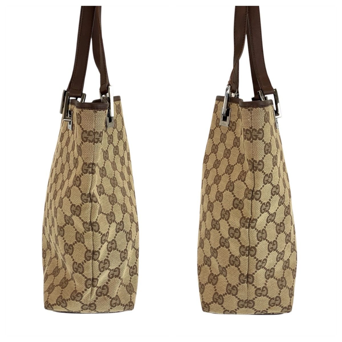 Gucci Beige Brown Silver GG Canvas Leather Tote Shoulder Bag — view 8