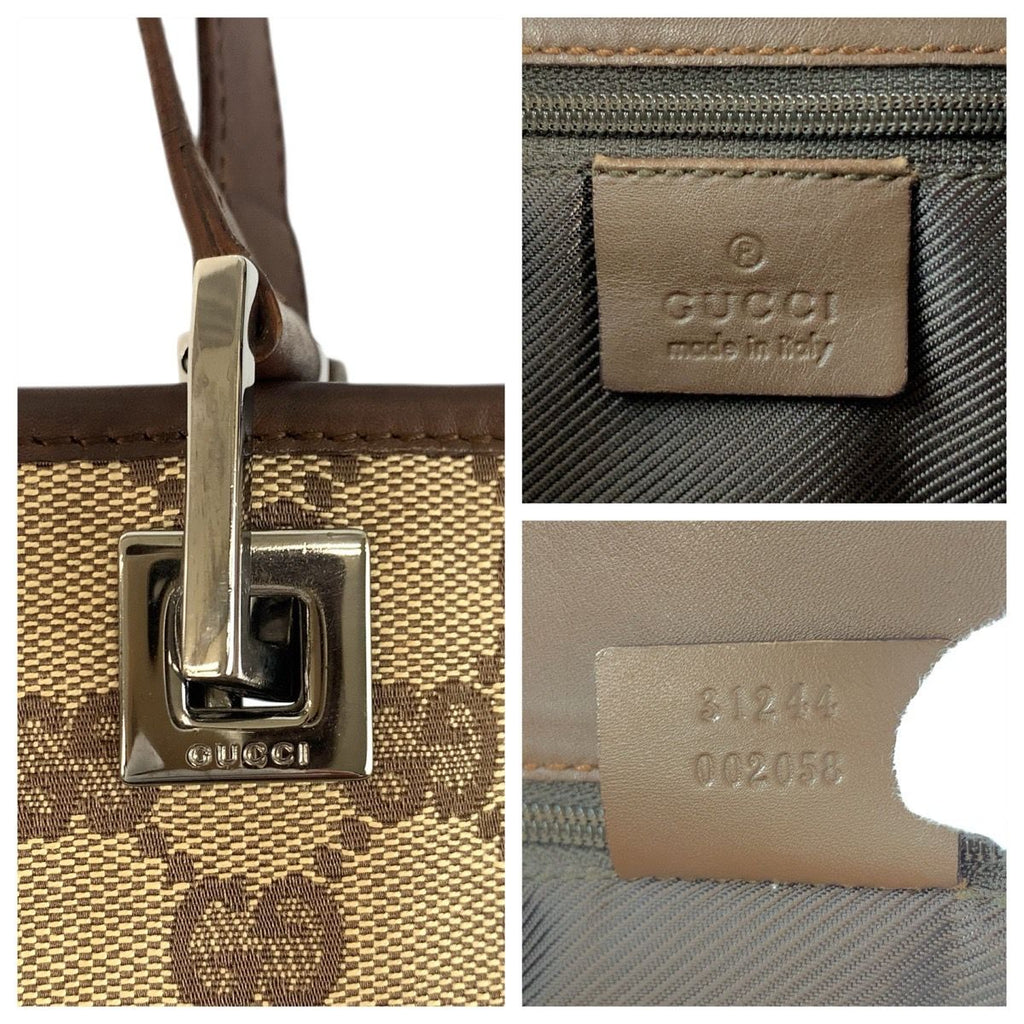 Gucci Beige Brown Silver GG Canvas Leather Tote Shoulder Bag — view 4
