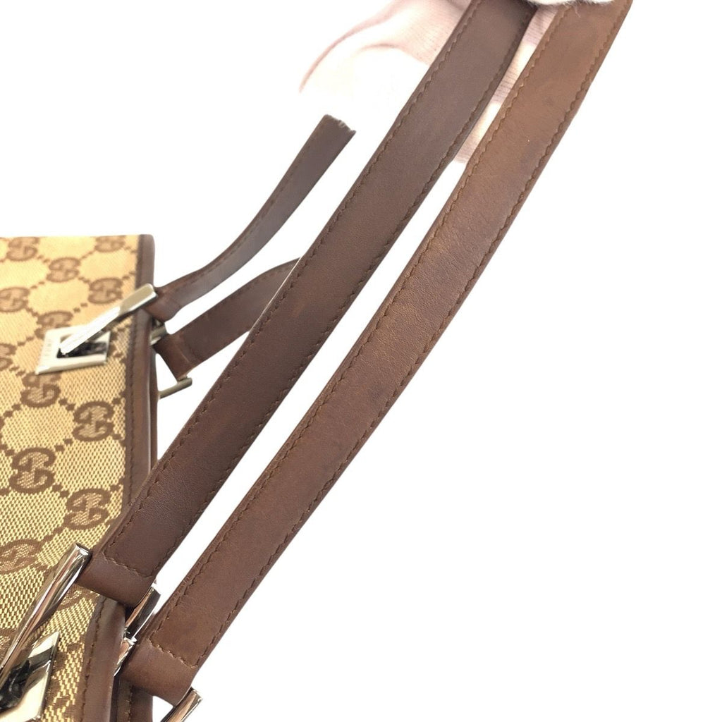 Gucci Beige Brown Silver GG Canvas Leather Tote Shoulder Bag — view 6