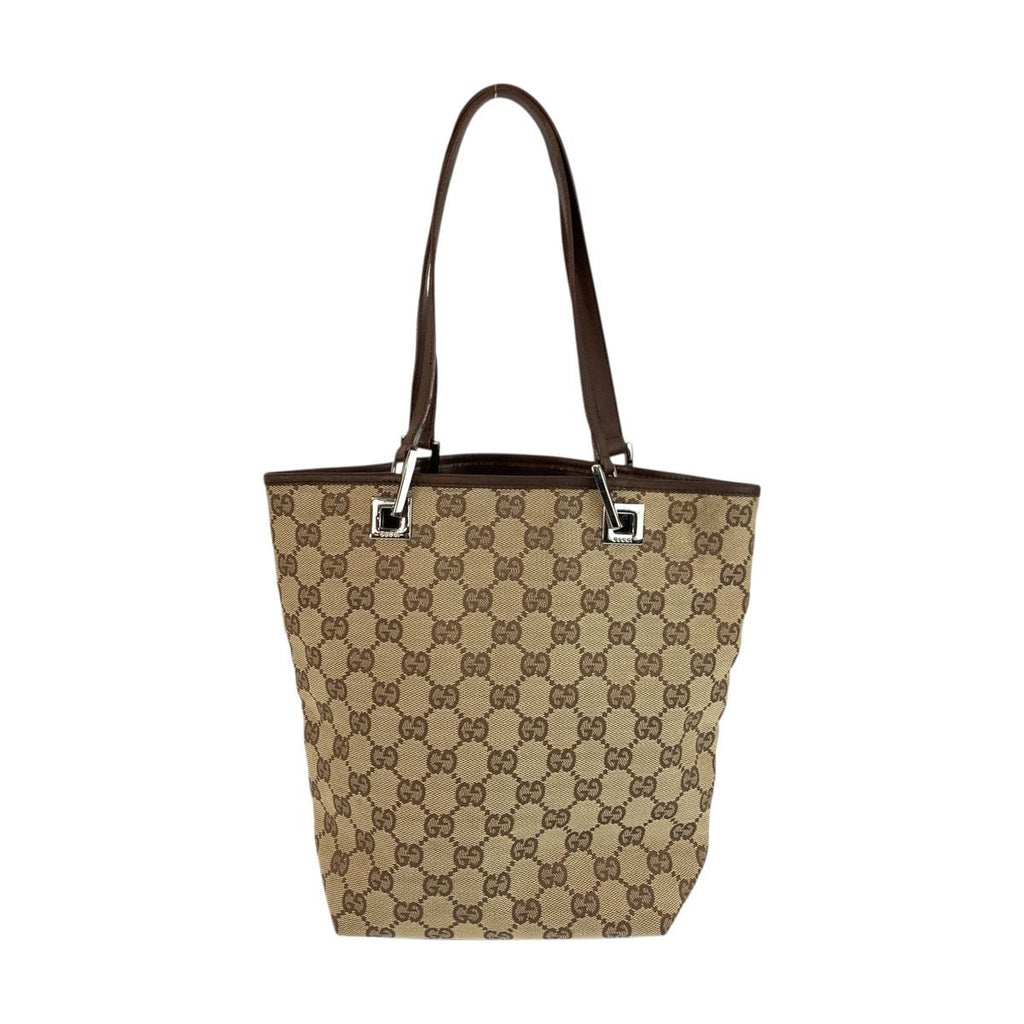 Gucci Beige Brown Silver GG Canvas Leather Tote Shoulder Bag — view 2