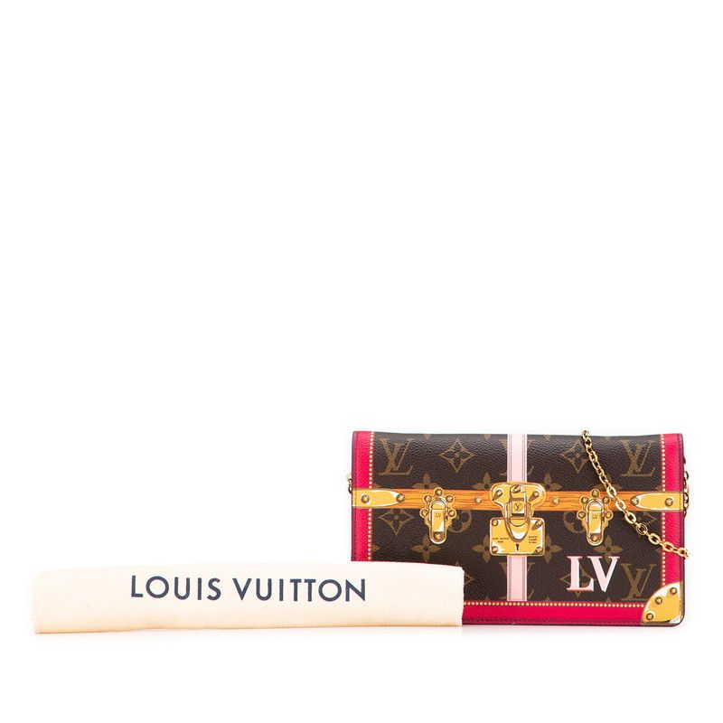 Louis Vuitton Monogram Pochette Weekend Shoulder Bag Brown Red Leather — view 9