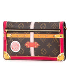 Louis Vuitton Monogram Pochette Weekend Shoulder Bag Brown Red Leather — view 2
